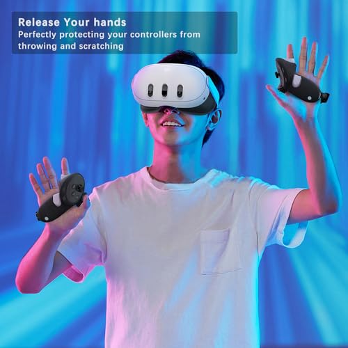 SoJumpvr Controller Grips Cover Compatible with Meta Quest 3S/Quest 3 Accessories, Hand Strap with Battery Opening, Knuckle Straps with Widen and Thicken Sponge(Not for Charging Dock) (Black) - color: Black
