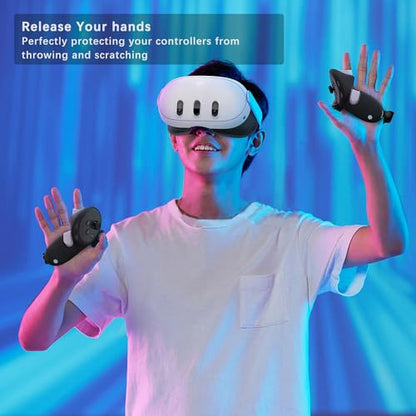 SoJumpvr Controller Grips Cover Compatible with Meta Quest 3S/Quest 3 Accessories, Hand Strap with Battery Opening, Knuckle Straps with Widen and Thicken Sponge(Not for Charging Dock) (Black) - color: Black