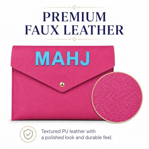 Leather Mahjong Card Clutch Pouch, 8 x 6 Inches Protective Case for American Mahjong Strategy Cards, Secure Magnetic Closure Accessories Holder, Elegant Game Night Gift (Magenta) - color: Magenta