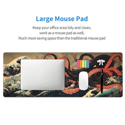 Japanese Octopus Gaming Mouse Pad Extended Large Mouse Mat 31.5 X 11.8 Inch Nonslip Rubber Base Long Desk Pad Stitched Edges Mousepad Mice Pad for Office Home Game - color: Japanese Octopus