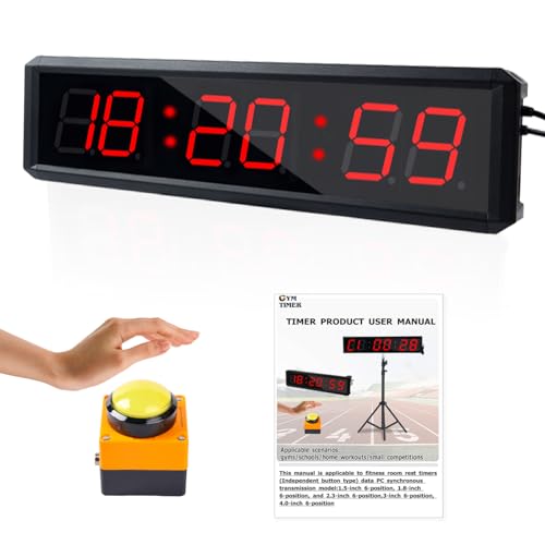 Fitness Timer with Stopwatch Button, Suitable for School/exam/Home Exercise/Gym/Gym SMAHEAT Electronic Fitness Timer (1.8-inch Data PC synchronous Transmission Model) - color: 1.8 Inch Six Bit All Red Pc Transmission Model