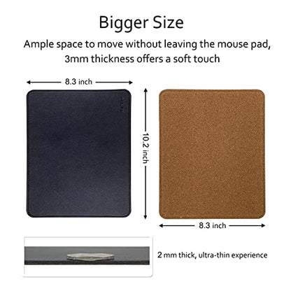 MelVan PU Leather Mouse Pad with Stitched Edge, Wood Mousepad, Waterproof Gaming Mouse Pad Mat for Computers, Laptop, Office & Home, 10.2" x 8.3", 1 Pack (Black) - color: Black