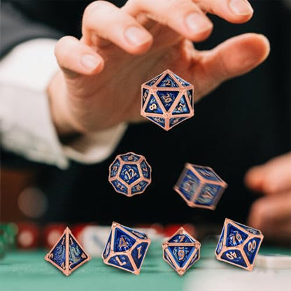 Metal Dice Set, Fly Dragon Pattern, 7pcs Polyhedral Metal DND Dice Set, DND Starter Set, D&D Gifts with Gift Box, Role Playing Board Games Accessories, Blue ﻿ - color: Blue