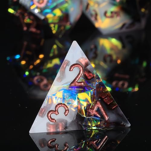 Holographic DND Sharp Edge Roleplaying Polyhedral Dice Set,for Dungeons and Dragons RPG MTG Table Games,7 Pcs Handmade Gemstone Dice Set - color: Ashen Nebula