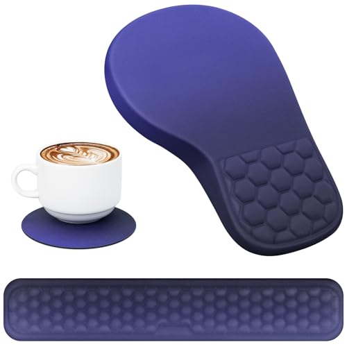 EYROZILL 3 in 1 Ergonomic Mousepad with Wrist Rest, Gaming Keyboard Mouse Pad with Wrist Support Non-Slip Base Massage Design, Pain Relief (Blue/Black) - color: Blue/Black