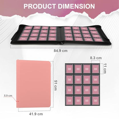 16 Pocket Toploader Binder,Holds 640 TopLoaders (16 Pink) | Top Loader Binder for 3" x 4"Rigid Cards,Sleeves Card Collection Binder,20 Double Sided Pages with Trading & Sports Holder - color: 16Pink