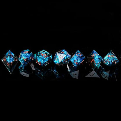 FugaCity Dice Set,Handmade Sharp Edge 7 Piece Resin Dice-Dungeon&Dragons Polyhedral Dice Set, D&D Dice Set with Gift Dice Case for RPG MTG Table Games - color: D-black-blue