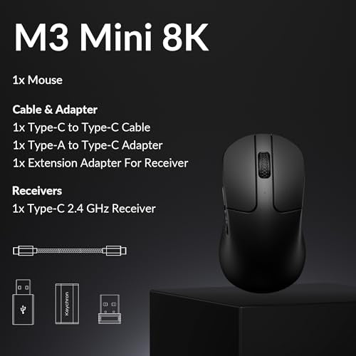 Keychron M3 Mini 8K Wireless Gaming Mouse, 55g Lightweight, PixArt 3950 Sensor, 30K DPI, Bluetooth 5.3/2.4GHz/Wired, Programmable, 140H Battery, for Mac/Windows/Linux - Black - color: Black