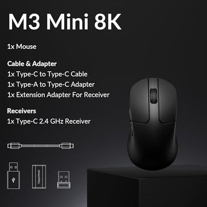 Keychron M3 Mini 8K Wireless Gaming Mouse, 55g Lightweight, PixArt 3950 Sensor, 30K DPI, Bluetooth 5.3/2.4GHz/Wired, Programmable, 140H Battery, for Mac/Windows/Linux - Black - color: Black