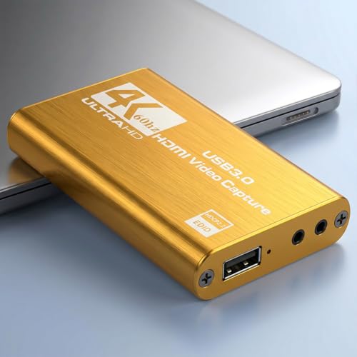 Video Capture Card, Audio Video Capture Card, USB 3.0 Capture Card 4K HDMI Loop-Out, 1080P 60FPS Video Game Capture for Streaming Works for PS5/Switch/Camera/PC/OBS (Golden) - color: Golden