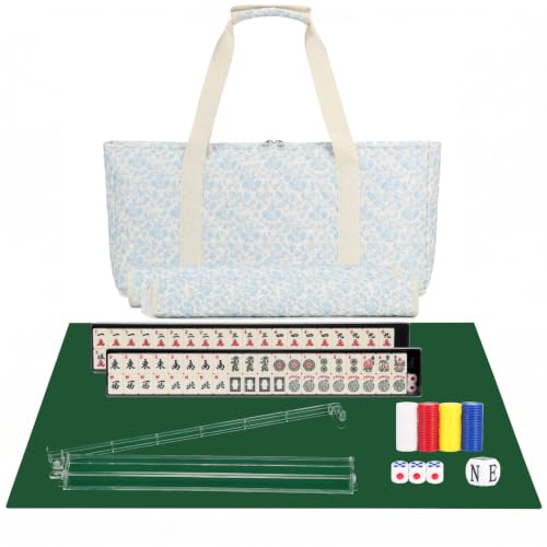 PiPiCat 2026 Complete American Mahjong Set, 166 Tiles (30mm) with 31.5x31.5in Mat One-Click Flip Reinforced 18-Inch Rack/Pushers Shockproof Bag & 6 Spare (Floral Beige) - color: Floral Beige