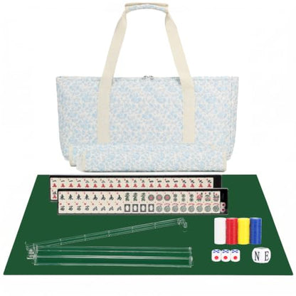 PiPiCat 2026 Complete American Mahjong Set, 166 Tiles (30mm) with 31.5x31.5in Mat One-Click Flip Reinforced 18-Inch Rack/Pushers Shockproof Bag & 6 Spare (Floral Beige) - color: Floral Beige