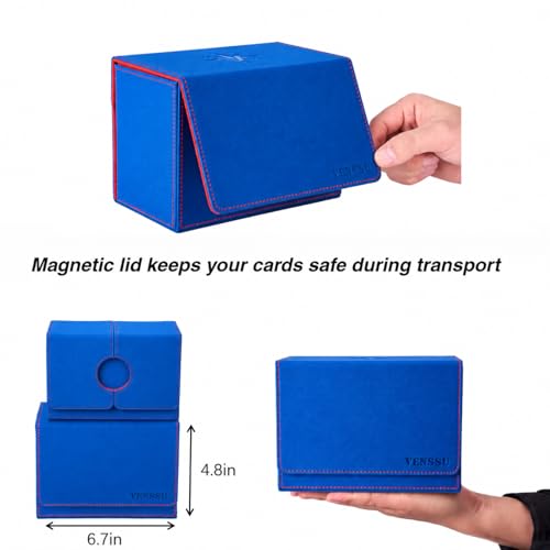 Venssu MTG Deck Box for Commander Display with Dice Tray (Blue＆Red) | Holds 200 Single/160 Double-Sleeved Cards, Fit MTG/PTCG/OPTCG Cards, Strong Magnet, With 2 Dividers & 1 Magnetic Card Holder - color: Blue＆Red