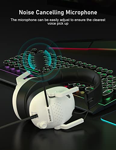 SENZER SG500 Surround Sound Pro Gaming Headset with Noise Cancelling Microphone - Soft Memory Foam Padding - Portable Foldable Headphones for PC, PS4, PS5, Xbox One, Switch - White - color: White