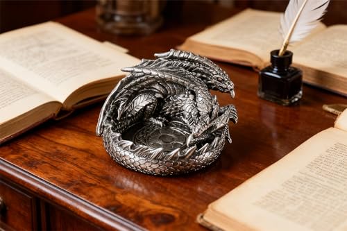 Elegant Dragon Dice Holder Tower - Perfect Dragon Gifts for Men, DND DICE Jail,DND Gifts for Men, 5.12 inches - color: Antique Sliver