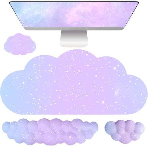 Cloud Mouse Pad Keyboard Wrist Rest for Mouse 4PCS Extended Large Stars Galaxy Space Desk Mat Pad Set Memory Foam Non-Slip Cute Ergonomic Game Mouse Wrist Support for Computer Home Office Purple Blue - color: L-purple Blue