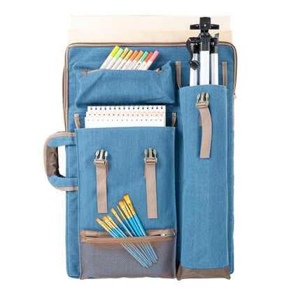 TRANSON Art Portfolio Case Artist Backpack Canvas Bag Large 26” x 19.5” - color: Turquoise Green