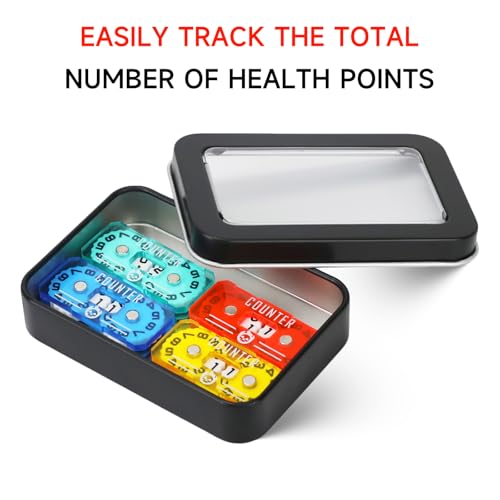 SIXPOINTS 4Pcs Acrylic Mini Life Counter with Metal Box Compatible with Magic The Gathering Commander Deck, LCG/RPG/D&D/MTG/CCG/TCG Gaming Table Games - color: Color-d