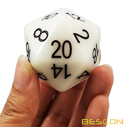 Bescon Jumbo Glowing D20 38MM, Big Size 20 Sides Dice Jade Glow in Dark, Big 20 Faces Cube 1.5 inch - color: Jade Glow in Dark
