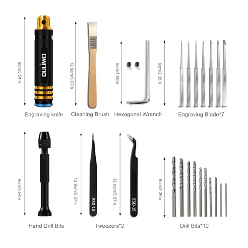 Model Scriber Tool Kit, 7-Blade Chisel Set for Gunpla | 0.1-2.0mm Blades, Panel Line Scriber for Gundam Model Kit HG/RG/MG, Resin Kits, Model Hobby, Pin Vise Hand Drill & Bits