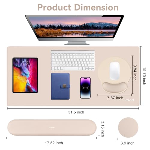 MOSISO Wrist Rest for Mouse Pad Set, Large Gaming Deskpad, Apricot | Circle Curved Mousepad&Keyboard Wrist Rest&Coaster, Ergonomic Non-Slip Mousepad&Easy Typing Pad with Silicone Lining - color: Apricot