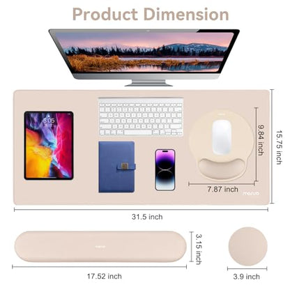 MOSISO Wrist Rest for Mouse Pad Set, Large Gaming Deskpad, Apricot | Circle Curved Mousepad&Keyboard Wrist Rest&Coaster, Ergonomic Non-Slip Mousepad&Easy Typing Pad with Silicone Lining - color: Apricot