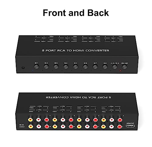8Port AV to HDMI Converter Adapter Support 16:9/4:3 Switch for Wii/N64/PS1/PS2/PS3/VHS/VCR/DVD Players etc (8Port RCA in to 1 HDMI Converter with IR Remote) - style: 8Port AV to HDMI Converter
