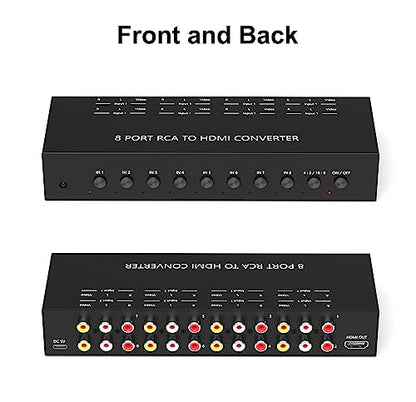 8Port AV to HDMI Converter Adapter Support 16:9/4:3 Switch for Wii/N64/PS1/PS2/PS3/VHS/VCR/DVD Players etc (8Port RCA in to 1 HDMI Converter with IR Remote) - style: 8Port AV to HDMI Converter