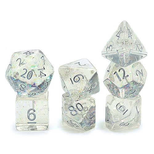 and Dice: Holographic Dice: Unicorn - 7pc Set, Transparent, Holographic Glitter Swirl, 7 Resin Dice for Role Playing Games - style: Unicorn