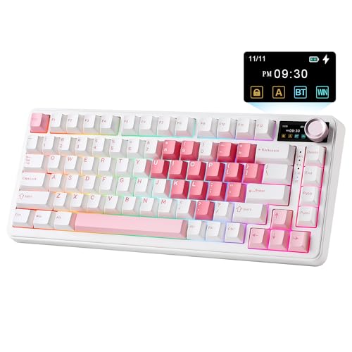 YUNZII B75 PRO MAX QMK/VIA Wireless Mechanical Keyboard | 75% Layout with Screen and Knob, Custom Hot Swap, Gasket, Creamy Switches, for Win/Mac(White Heart,Candy Switch) - color: White Heart, size: Candy Switch