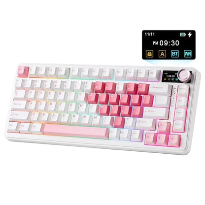 YUNZII B75 PRO MAX QMK/VIA Wireless Mechanical Keyboard | 75% Layout with Screen and Knob, Custom Hot Swap, Gasket, Creamy Switches, for Win/Mac(White Heart,Candy Switch) - color: White Heart, size: Candy Switch