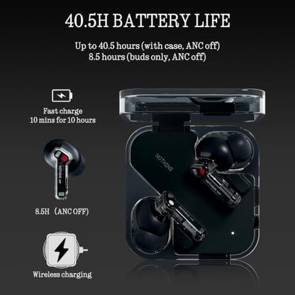 Nothing Ear Wireless Earbuds Bluetooth, 45dB Hybrid Smart ANC Earbuds, 11mm Deep Bass Boost, Hi-Res Audio with LDAC & LHDC 5.0, 6 Mics Call, 40.5H Playtime with Fast Charging Case, ChatGPT Supported - color: Black