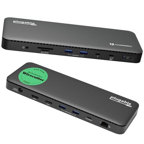 Plugable Thunderbolt 4 Dock, 100W Charging (96W Certified), Dual HDMI Docking Station for Windows and Mac, Single 8K or Dual 4K 60Hz, 40Gbps, 13 Ports with Ethernet, SD/microSD (TBT4-UD5)