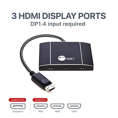 SIIG USB-C Dual HDMI MST Hub, Dual 4K60, CE-DP0Q11-S1 | Run two 4K60Hz HDMI displays from one USB-C port; MST enables extended desktops on Windows and ChromeOS, not macOS. - size: DisplayPort 1.4 to, style: 3x HDMI
