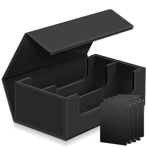 Homthy 1200+ Card Deck Case for Trading Cards, Leather Commander Card Storage Box Magnetic Card Holder Fit for MTG TCG and Sport Cards - color: 1200+ Black