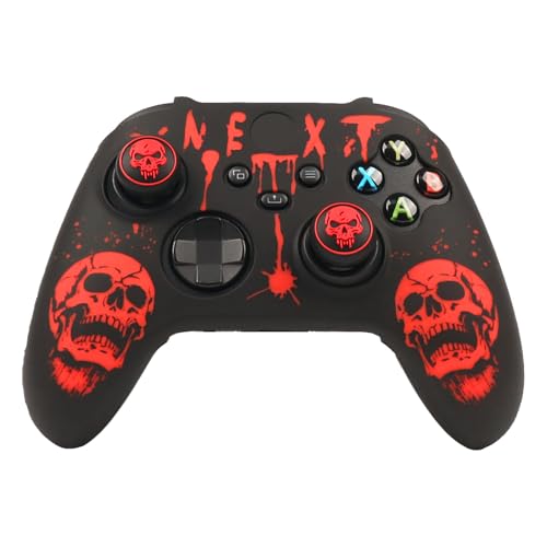 Skull Controller Skin Compatible with Xbox Series X Wireless Controller, RALAN Protector Case， Customised Thumb Grips Cap - color: Skull black red