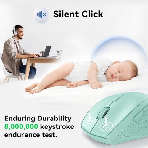 TECKNET 2.4G Wireless Mouse, 4800 DPI Ergonomic Computer Mouse, USB, Green | Mouse for Laptop with USB Receiver, 6 Adjustable DPI, Quiet Click, 30-Month Battery, 6 Button, Portable for PC Chromebook Mac - color: Green
