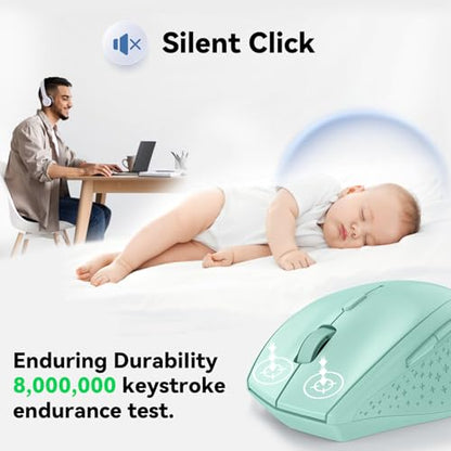 TECKNET 2.4G Wireless Mouse, 4800 DPI Ergonomic Computer Mouse, USB, Green | Mouse for Laptop with USB Receiver, 6 Adjustable DPI, Quiet Click, 30-Month Battery, 6 Button, Portable for PC Chromebook Mac - color: Green