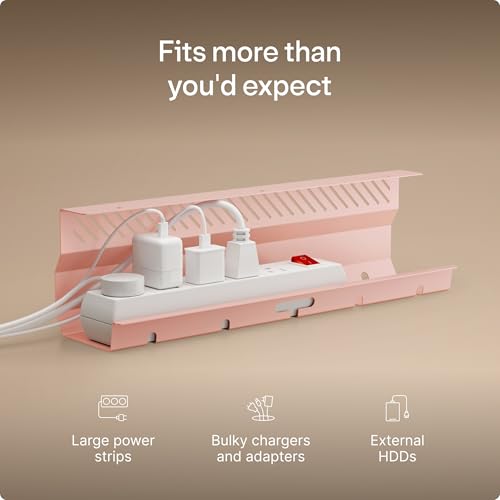 Desktronic Cable Duct Desk Pink Set of 2 - Stainless Steel Cable Management Desk Cable Duct with 5 Cable Cut-Outs - Easy to Install Cable Organiser - Cable Holder - color: Pink