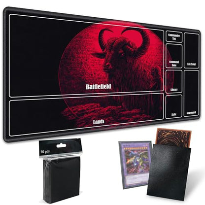 MTG Playmat with Zones, TCG Card Game Play Mat with Stitched Edges, Non-Slip Rubber Base Gaming Desk Mat, Smooth Surface 24 x 14 Inch, Dark Gothic Sheep - color: Dark Gothic Sheep, size: Zone 1
