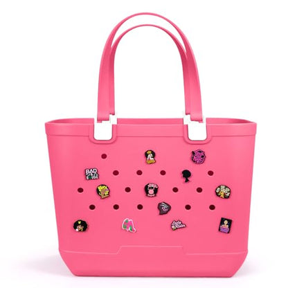 X-Large Rubber Beach Tote Bag, 18.9 "L x 9.4 "W x 13.8 "H Waterproof EVA Beach Totes with Zipper Pocket - color: Hot Pink
