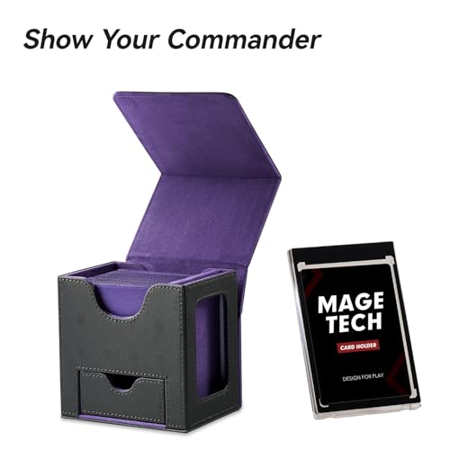 Card Deck Box for MTG Commander - Patented Design, Commander Display, Fits 100 Double-Sleeved Cards, 35pt Card Brick & Dice Tray - Black/Purple - color: 2. Eclipse (Black/Purple)