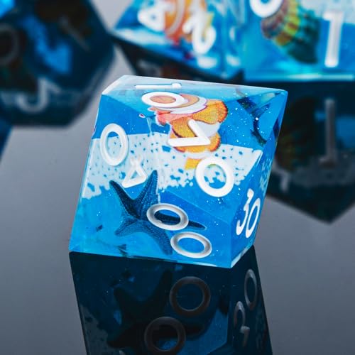 DND Dice Set 7-Pcs Sharp Edge Blue Marine Life Style Resin Dice Polyhedron Resin Sharp Edge dice Role-Playing Game RPG MTG Board Game (Marine Life - White) - color: Marine Life - White