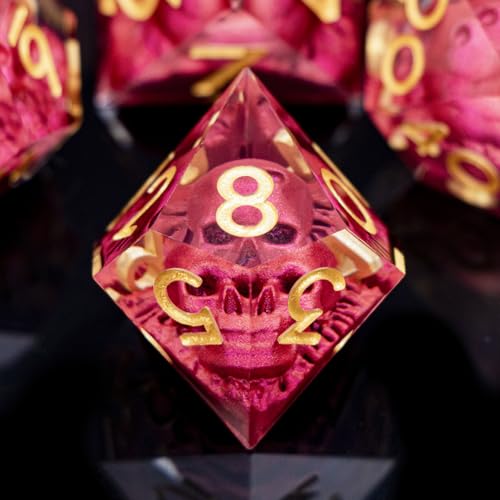 DND Skull Dice Set 7PCS Necromancer Polyhedral Dice for Dungeons Dragons RPG Role Playing Game, Resin Sharp Edged D and D Dice with Gift Box D6 D8 D10 D12 D20 (Red) - color: Red&gold