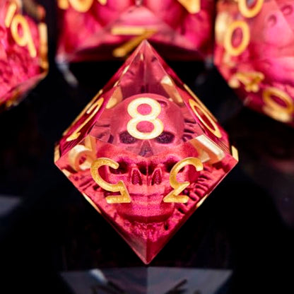 DND Skull Dice Set 7PCS Necromancer Polyhedral Dice for Dungeons Dragons RPG Role Playing Game, Resin Sharp Edged D and D Dice with Gift Box D6 D8 D10 D12 D20 (Red) - color: Red&gold