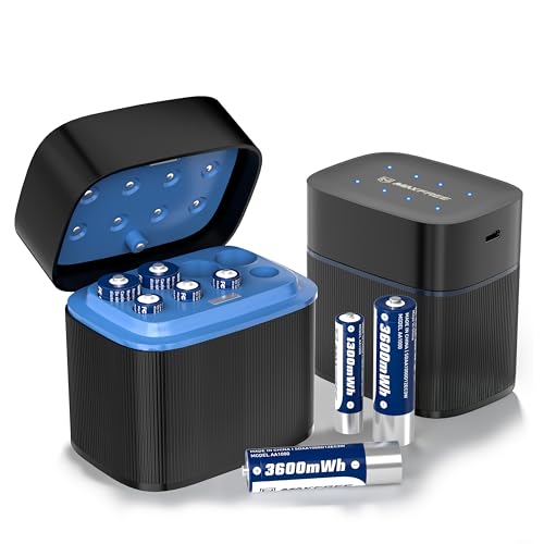 Maxfree Rechargeable 4 AAA and 4 AA Batteries Lithium with Charger, 8-Pack | 1.5V Long Lasting Triple A Double A Batteries with LED Display – Fast Charging for Blink Outdoor Cameras, Toys & Remotes - size: 3600mWh 4AA + 1300mWh 4AAA
