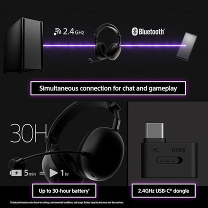 Sony INZONE H9 II Wireless Noise Cancelling Gaming Headset, Black | Lightweight, WH-1000XM6 Drivers, Detachable Cardioid Mic, 2.4GHz/BT/3.5mm, Soft Case, PC/PS5/Switch/Mobile, 30 Hr Battery - color: Black