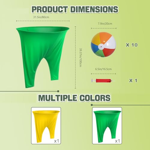 Granny Pants Yard Game with Balls, Giant Pants Catch Game, Outdoor Tossing Party Game for Family Reunion, Birthday, Backyard Fun for Adults & Teens - color: GREEN / YELLOW