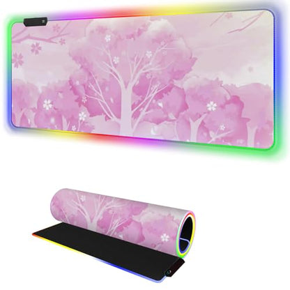 RGB Mouse Pad for Gaming I Large Mousepad with 14 Led Modes I Keyboard Pad Gaming Desk Mat I Non-Slip Rubber Base Mouse Mat I 900x400x4mm Waterproof Mousepad for Women Girl Gamer I Light Pink - color: Light Pink