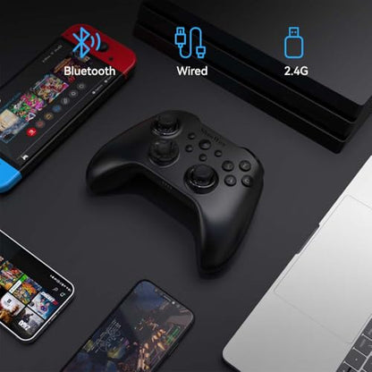 ShanWan Wireless Controller for PC, iPhone, Android, Switch, Steam, Gamepad 2.4G Bluetooth Controller with Hall Effect Trigger,Turbo,Rumble Vibration (Black)